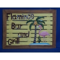 Wood and Metal Flamingo Bar and Grill Sign 29 x 21.5 in,